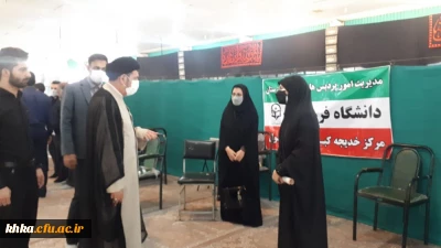  شرکت مدیر و پرسنل دانشگاه فرهنگیان خدیجه کبری در مراسم نماز عبادیی_ سیاسی جمعه  و میز خدمت به مناسبت هفته دولت 